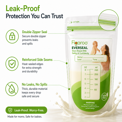 Figaroo EverSeal Breast Milk Storage Bags – 100 Count