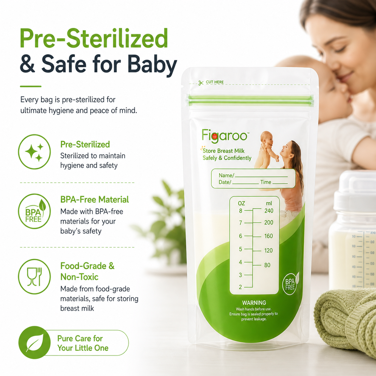 Figaroo EverSeal Breast Milk Storage Bags – 100 Count