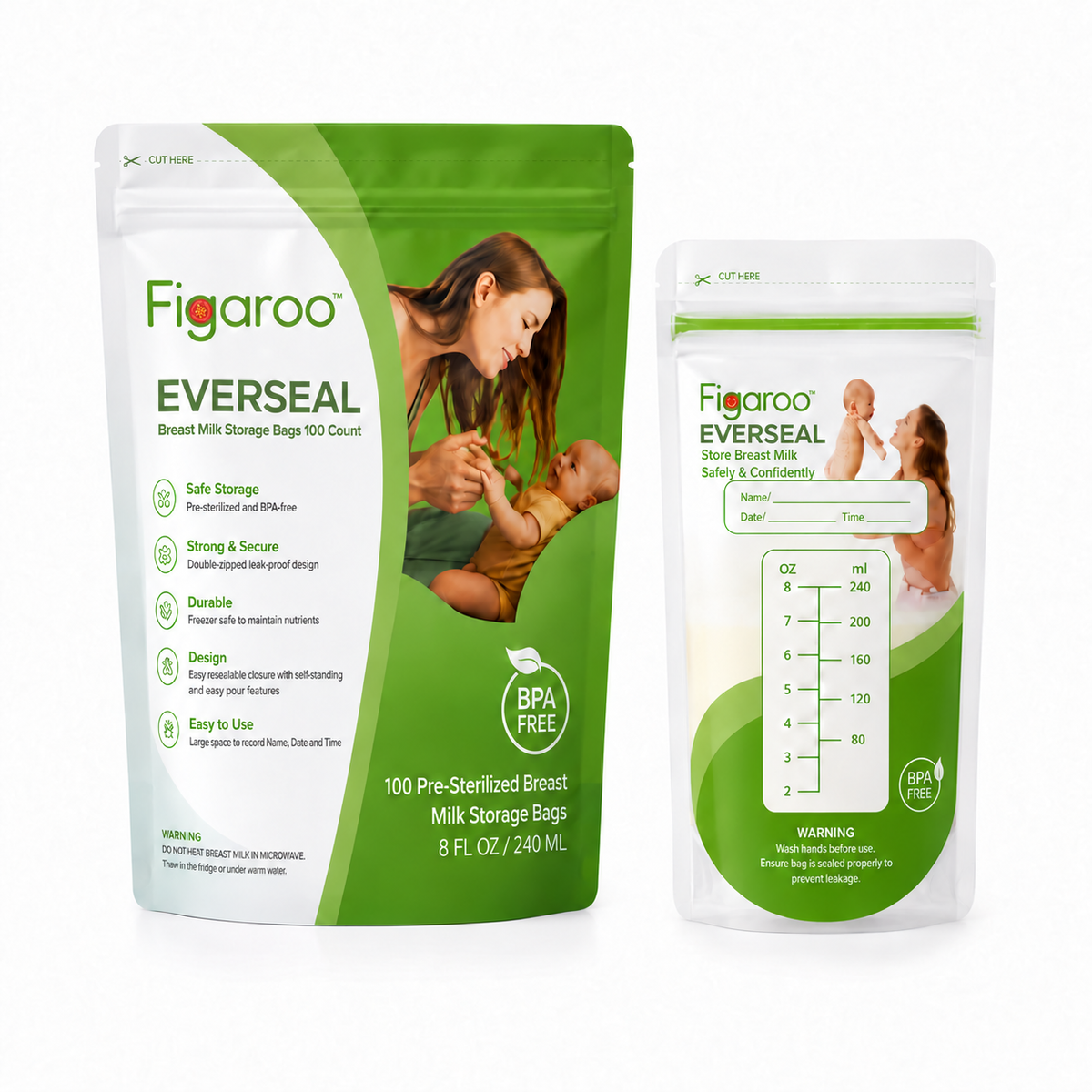 Figaroo EverSeal Breast Milk Storage Bags – 100 Count